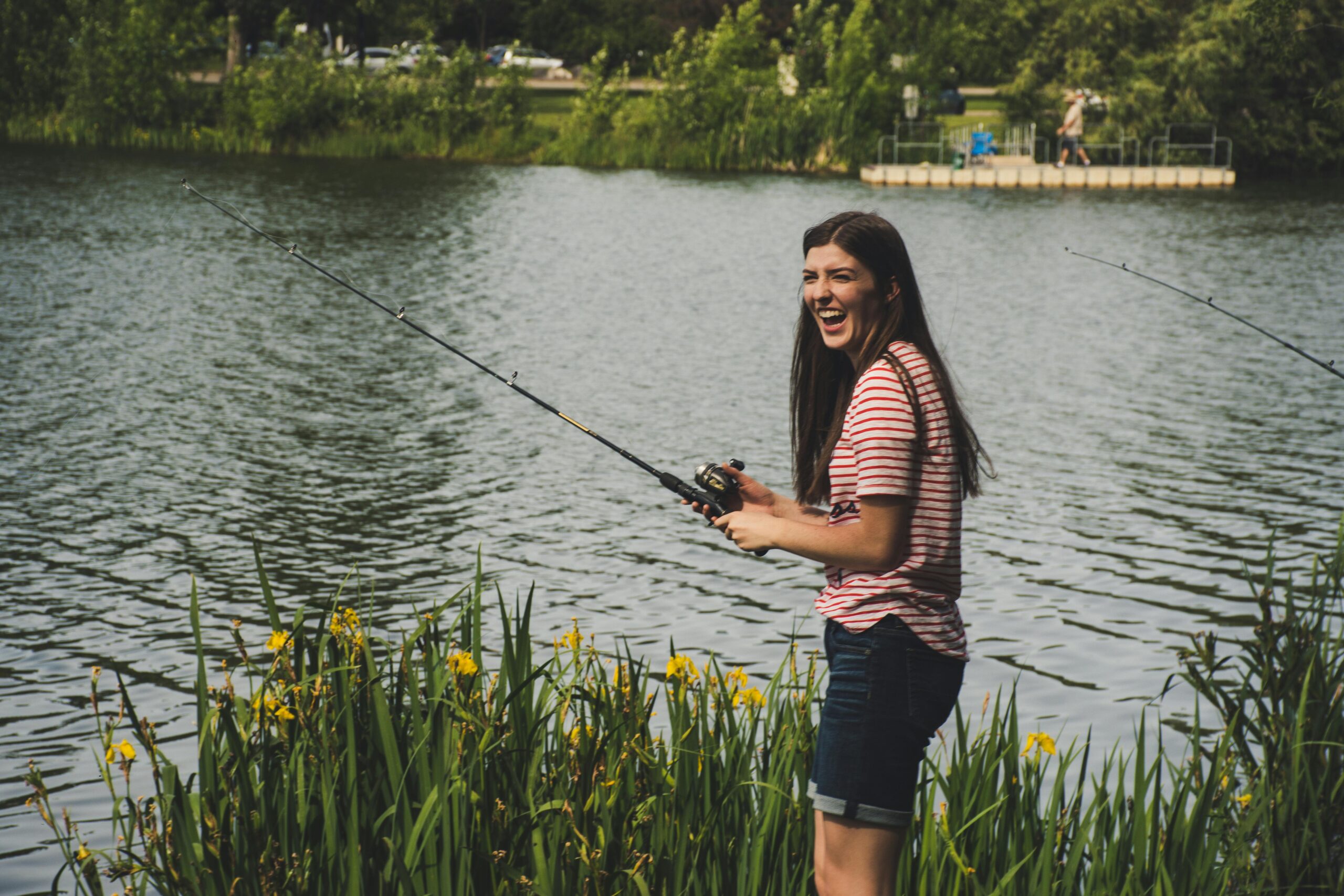 a woman fishing